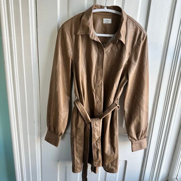 Aritzia Wilfred Vegan Leather Caroline Button Down Belted Dress - Picture 2 of 9